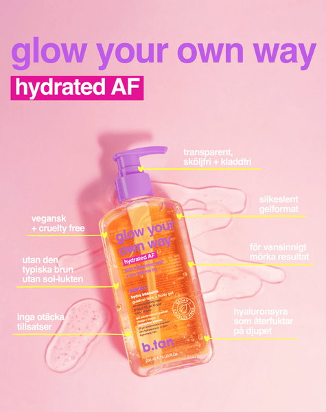 glow your own way hydrated AF brun utan sol-gel för ansikte + kropp